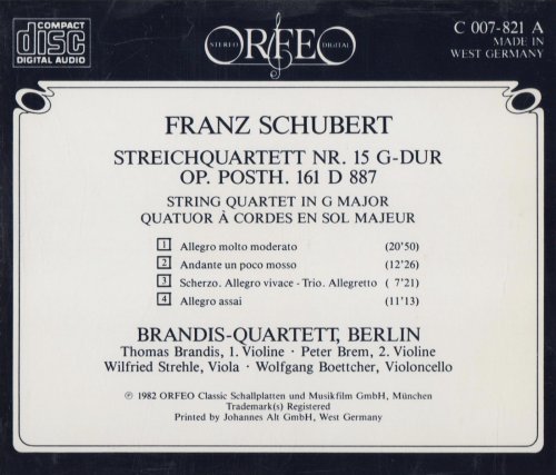 Brandis-Quartett - Schubert: String Quartet No. 15 in G major (1982) CD-Rip