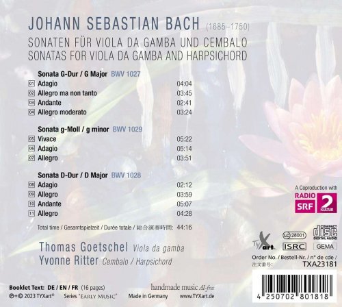 Thomas Goetschel, Yvonne Ritter - Johann Sebastian Bach: Sonatas for Viola da gamba and Harpsichord BWV1027-1029 (2023) [Hi-Res]