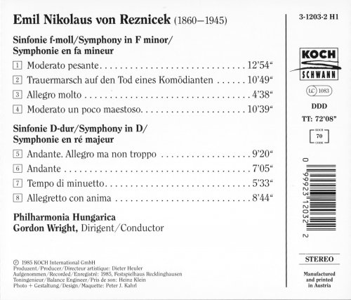 Philharmonia Hungarica, Gordon Wright - Reznicek: Sinfonie F-moll, Sinfonie D-Dur (1985) CD-Rip