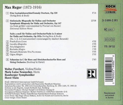 Walter Forchert, Bamberger Symphoniker, Horst Stein - Max Reger: Orchestral Works (1998) CD-Rip