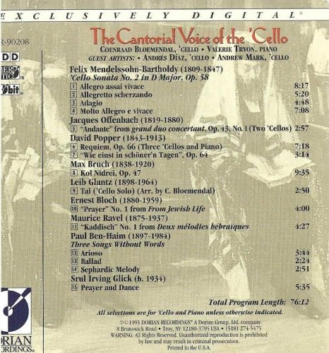 Coenraad Bloemendal, Andres Diaz, Andrew Mark, Valerie Tryon - The Cantorial Voice of the Cello (1995)