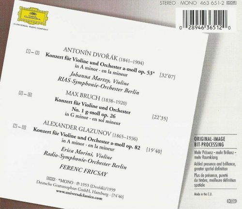 Johanna Martzy, Erica Morini, Ferenc Fricsay - Dvořák, Bruch, Glazunov: Violin Concertos (2001) CD-Rip