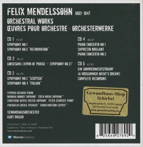 Cyprien Katsaris, Gewandhausorchester, Kurt Masur - Mendelssohn: The Symphonies, The Piano Concertos, "A Midsummer Night's Dream" (1992) CD-Rip