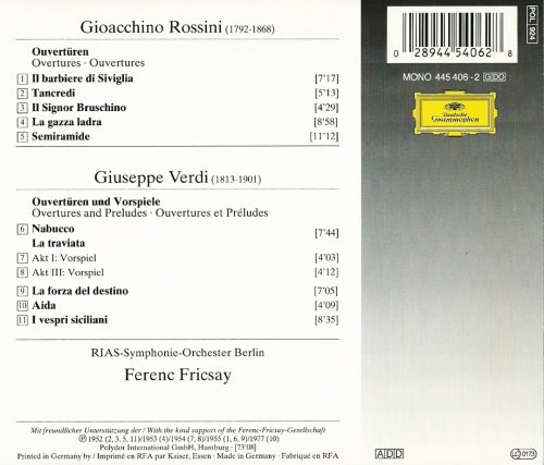 RIAS-Symphonie-Orchester Berlin, Ferenc Fricsay - Rossini, Verdi: Overtures (2012) CD-Rip