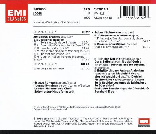 Klaus Tennstedt, Bernhard Klee - Brahms: Ein deutsches Requiem / Schumann: Requiem (1993) CD-Rip