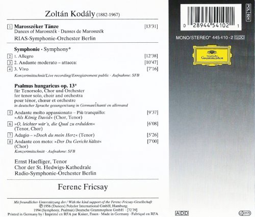 Ferenc Fricsay - Kodály: Dances of Marosszék, Symphony, Psalmus hungaricus (1994) CD-Rip