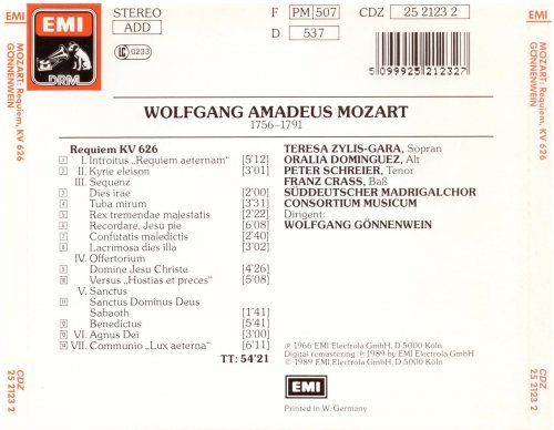 Teresa Zylis-Gara, Oralia Dominguez, Peter Schreier, Franz Crass, Suddeutscher Madrigalchor, Consortium Musicum, Wolfgang Gonnenwein - Mozart: Requiem (1989)