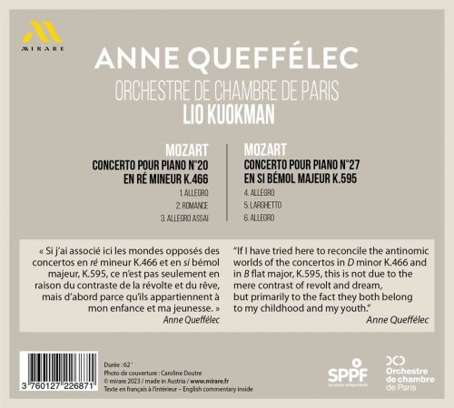 Anne Queffélec, Orchestre de chambre de Paris, Lio Kuokman - Mozart: Piano Concertos No. 20, K. 466 & No. 27, K. 595 (2023) [Hi-Res]