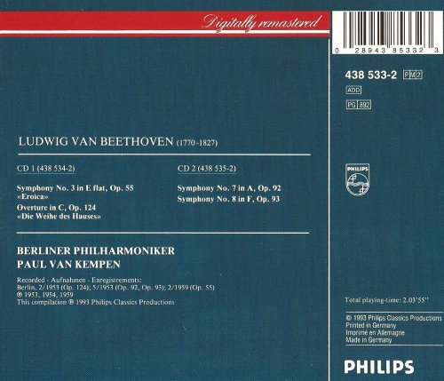 Berliner Philharmoniker, Paul van Kempen - Beethoven: Symphonies Nos. 3, 7 & 8 (1993) CD-Rip