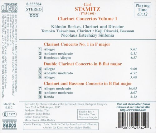 Kálmán Berkes - Stamitz: Clarinet Concertos, Vol. 1 (1997) CD-Rip