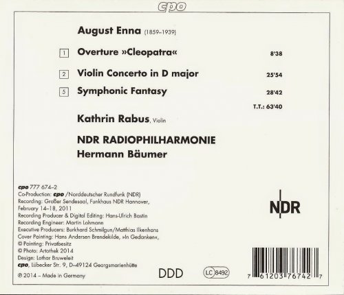 Kathrin Rabus, NDR Radiophilharmonie, Hermann Bäumer - August Enna: Violin Concerto, Overture, Symphonic Fantasy (2014) CD-Rip