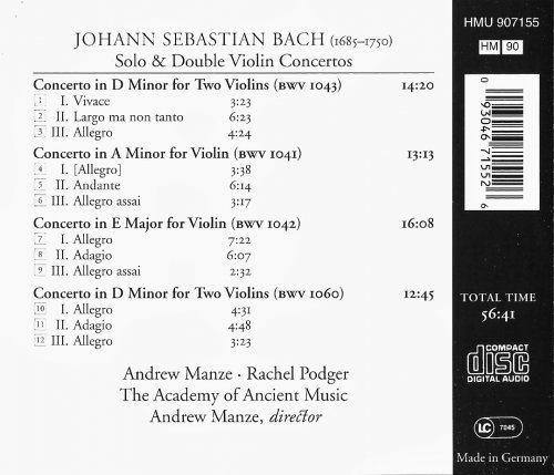 Andrew Manze, Rachel Podger - J.S. Bach: Solo & Double Violin Concerto (1997) CD-Rip