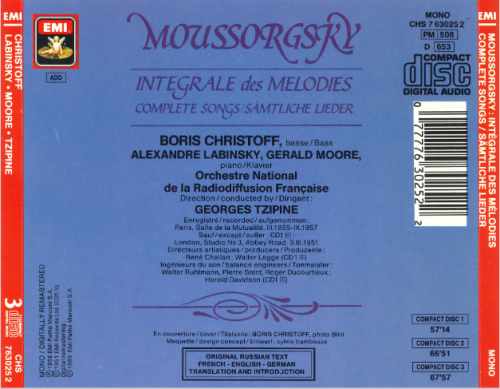 Boris Christoff, Alexandre Labinsky, Gerald Moore, Georges Tzipine - Mussorgsky: Intégrale Des Melodies / Complete Songs / Sämtliche Lieder (1989)