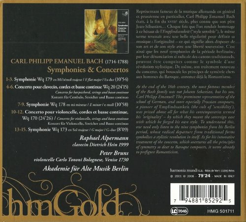 Akademie fur Alte Musik Berlin, Raphael Alpermann, Peter Bruns - C.P.E. Bach: Symphonies & Concertos (2008) CD-Rip