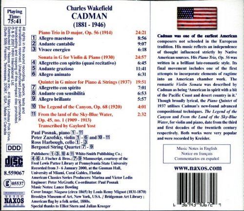 Paul Posnak, Peter Zazofsky, Ross Harbough, Bergonzi String Quartet - Cadman: Piano Trio In D Major / Sonata For Violin And Piano / Piano Quintet In G Minor (2001)