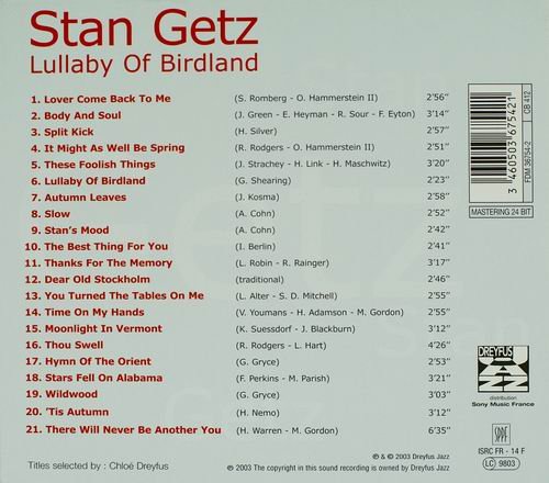 Stan Getz - Lullaby Of Birdland (2003)