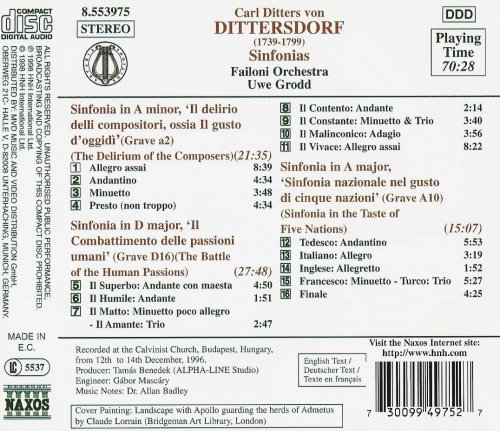 Failoni Orchestra, Uwe Grodd - Dittersdorf: Sinfonias, Vol. 1 (1988)