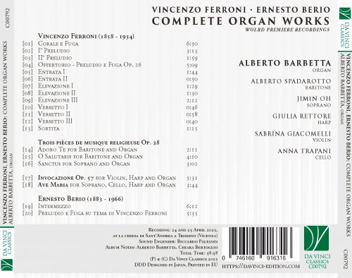 Alberto Barbetta - Vincenzo Ferroni, Ernesto Berio: Complete Organ Works (World Premiere Recordings) (2023) [Hi-Res]