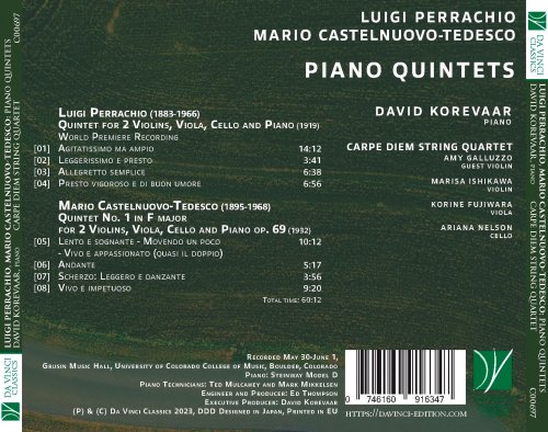 David Korevaar, Amy Galluzzo, Marisa Ishikawa, Korine Fujiwara, Ariana Nelson - Luigi Perrachio, Mario Castelnuovo-Tedesco: Piano Quintets (2023) [Hi-Res]