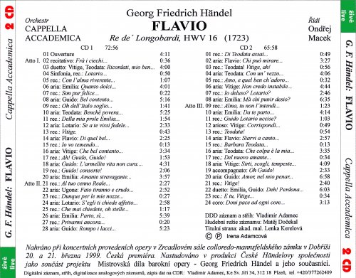 Cappella Accademica Praha - Händel: Flavio, Re de' Longobardi, HWV 16 (1999)