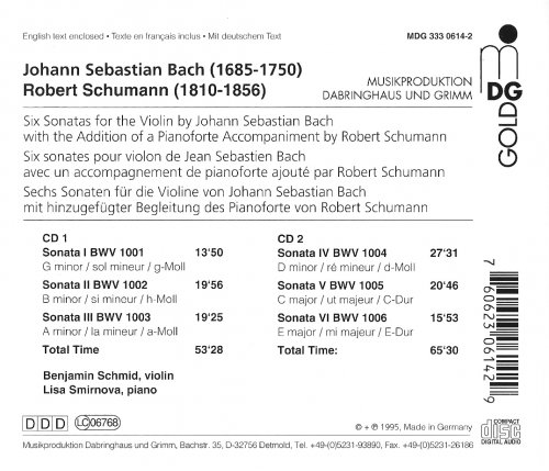 Benjamin Schmid, Lisa Smirnova - J.S. Bach: Violin Sonatas with Piano accompainment by Schumann (1995) CD-Rip