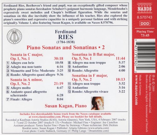 Susan Kagan - Ferdinand Ries: Piano Sonatas and Sonatinas, Vol. 2 (2009) CD-Rip