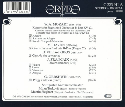 Milan Turković, Stuttgarter Kammerorchester, Martin Sieghart - Fagotto Concertante: Mozart, Haydn, Villa-Lobos, Françaix, Gershwin (1991) CD-Rip