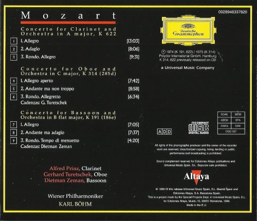 Wiener Philharmoniker, Karl Böhm - Mozart: Concertos for Clarinet, Oboe and Bassoon (1999) CD-Rip