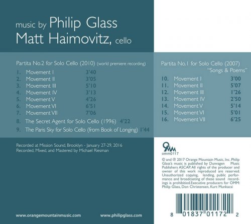 Matt Haimovitz - Philip Glass: Partitas for Cello Solo (2017)