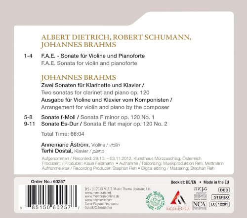 Annemarie Astrom, Terhi Dostal - Brahms: F.A.E. Sonata & Two Sonatas Op. 120 (2013)