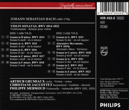 Arthur Grumiaux, Christiane Jaccottet, Philippe Mermoud - Bach: Violin Sonatas 1014-1023 (1990) CD-Rip