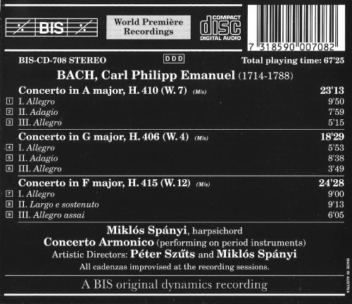 Miklós Spányi - C.P.E. Bach: Keyboard Concertos, Vol. 2 (1996) CD-Rip