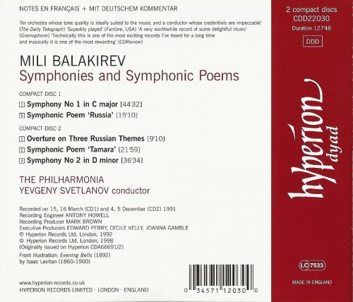 The Philharmonia, Yevgeny Svetlanov - Balakirev: Symphonies Nos. 1 & 2, Symphonic Works (1998) CD-Rip