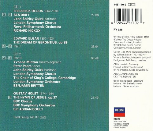 Benjamin Britten, Sir Adrian Boult, Richard Hickox - Elgar: The Dream of Gerontius / Delius: Sea Drift / Holst: Hymn of Jesus (1996) CD-Rip