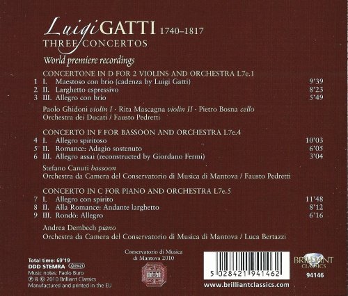 Fausto Pedretti, Luca Bertazzi - Luigi Gatti: Three Concertos (2010) CD-Rip