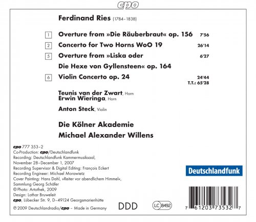 Michael Alexander Willens, Erwin Wieringa - Ries, F.: Concerto for 2 Horns, Woo 19 / Violin Concerto No. 1 / Overtures To Die Rauberbraut and The Sorceress (2009)