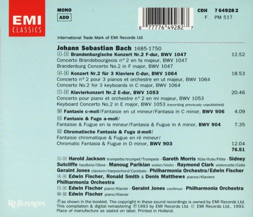 Edwin Fischer - Bach: Brandenburg Concerto No. 2, Concerto for 3 Pianos (1993) CD-Rip