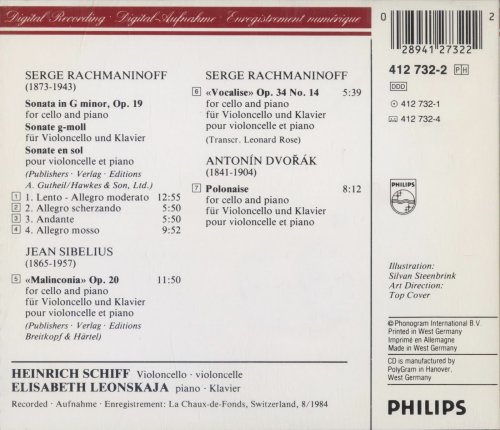 Heinrich Schiff, Elisabeth Leonskaya - Rachmaninoff: Cello Sonata, Vocalise / Dvořák: Polonaise / Sibelius: Malinconia (1986) CD-Rip