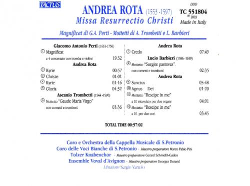 Sergio Vartolo - Rota: Missa Resurrectio Christi Magnificat di G.A. Perti - Mottetti di A. Trombetti e L. Barbieri (2012)