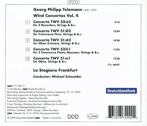 La Stagione Frankfurt, Michael Schneider - Telemann: Wind Concertos Vol. 4 (2009) CD-Rip