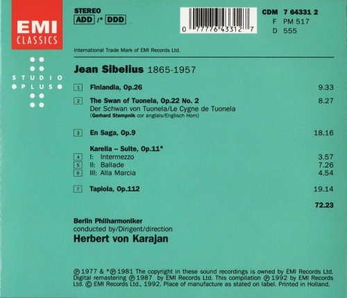 Berliner Philharmoniker, Herbert von Karajan - Sibelius: Orchestral Works (1992) CD-Rip