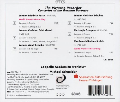 Michael Schneider, Capella Academica Frankfurt - The Virtuoso Recorder (2010) CD-Rip