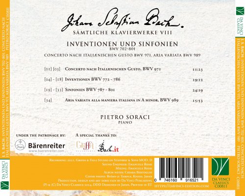 Pietro Soraci - Johann Sebastian Bach: Sämtliche Klavierwerke VIII - Inventionen und Sinfonien BWV 702-801, Concerto BWV 971, Aria variata BWV 989 (2024) [Hi-Res]