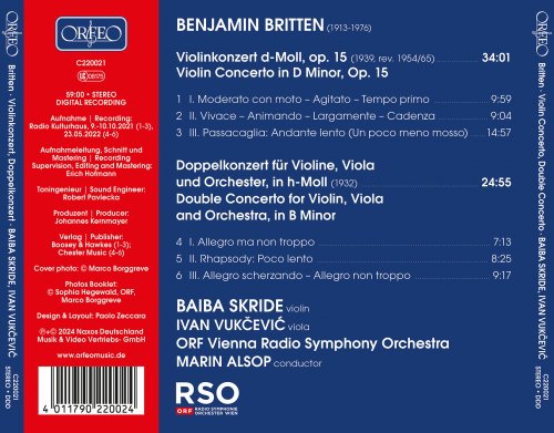 Baiba Skride, ORF Vienna Radio Symphony Orchestra, Marin Alsop, Ivan Vukčević - Britten: Violin Concerto in D Minor, Op. 15 & Double Concerto for Violin, Viola & Orchestra in B Minor (2024) [Hi-Res]