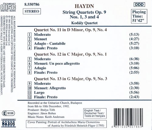 Kodály Quartet - Haydn: String Quartets op.9 nos.1, 3 and 4 (1994) CD-Rip
