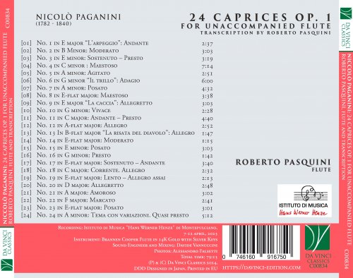 Roberto Pasquini - Nicolò Paganini: 24 Caprices Op. 1 for Unaccompanied Flute (Transcription by Roberto Pasquini) (2024) [Hi-Res]