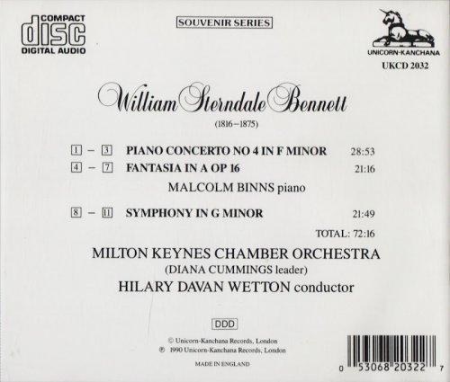 Malcolm Binns, Milton Keynes Chamber Orchestra, Hilary Davan Wetton - Sterndale Bennett: Piano Concerto, Symphony (1990)