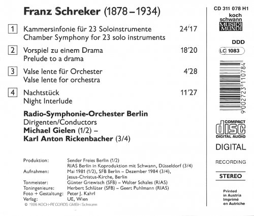 Michael Gielen, Karl Anton Rickenbacher - Franz Schreker: Orchestral Works (1986) CD-Rip