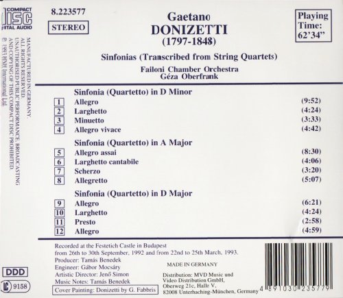 Failoni Chamber Orchestra, Géza Oberfrank - Donizetti: Sinfonias (1993) CD-Rip