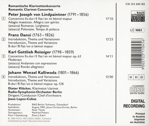 Dieter Klöcker, Radio-Symphonie-Orchester Berlin, Jesus Lopez-Cobos - Danzi, Lindpaintner, Kalliwoda, Reissiger: Romantic Clarinet Concertos (1986) CD-Rip